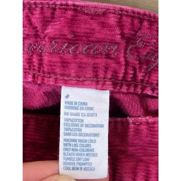 American Eagle Outfitters Women's 100 % Cotton Magenta Pink Corduroy Distressed - Picture 10 of 12
